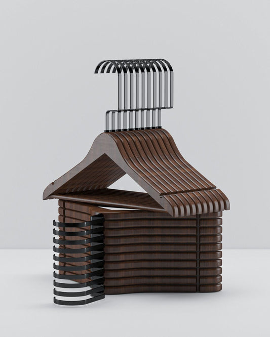 Ceviz Ahşap Çocuk Elbise Askısı Siyah Kanca