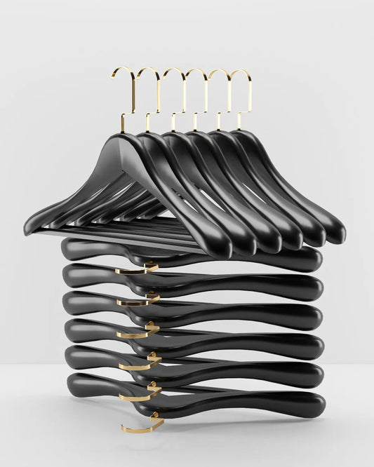 Siyah Ahşap Ceket Askısı Gold Kanca