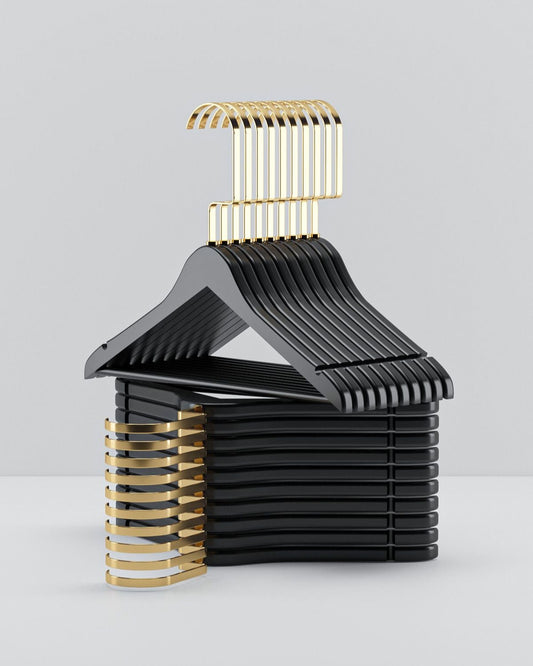 Siyah Ahşap Çocuk Elbise Askısı Gold Kanca