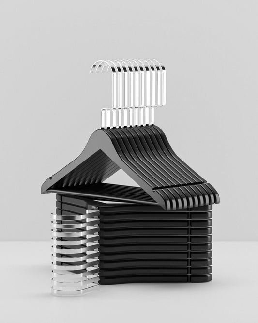 Siyah Ahşap Çocuk Elbise Askısı Nikel Kanca