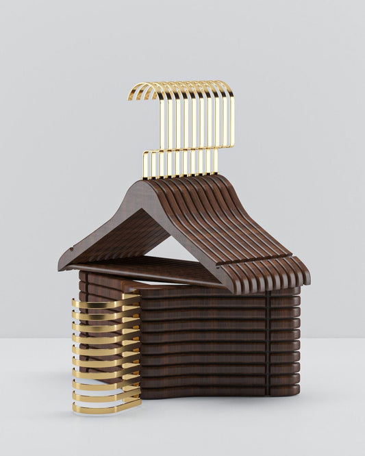 Ceviz Ahşap Çocuk Elbise Askısı Gold Kanca